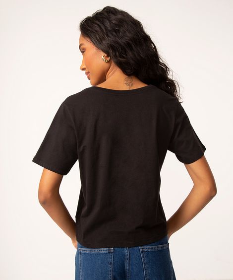 camiseta de algodão decote v preto