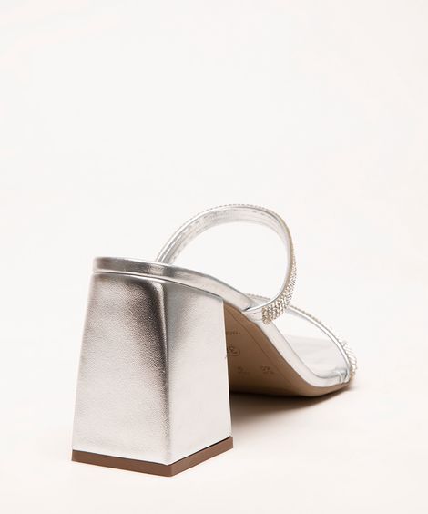 tamanco tiras com strass metalizado oneself prateado