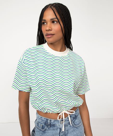camiseta de algodão listrada amarração off white
