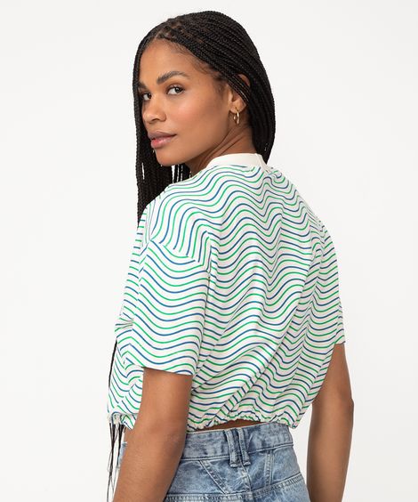 camiseta de algodão listrada amarração off white