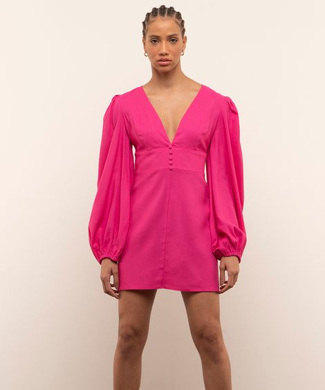 vestido curto manga bufante mindset rosa