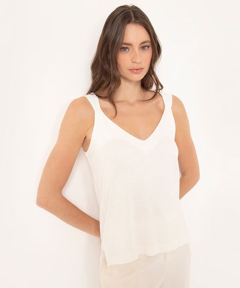 regata de viscose decote v alça larga off white