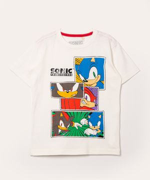 camiseta infantil de algodão manga curta sonic off white