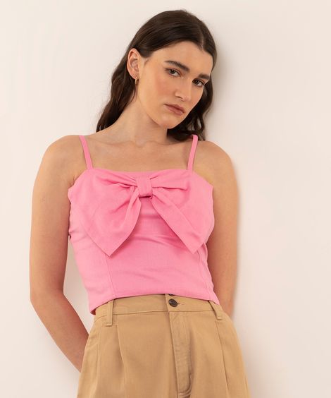blusa alça fina laço mindset rosa