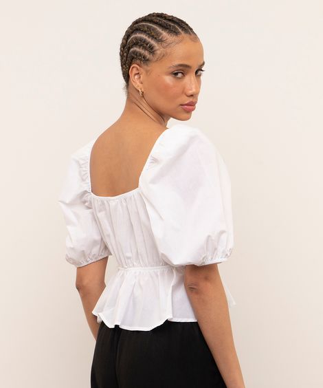 blusa drapeada manga bufante mindset branco