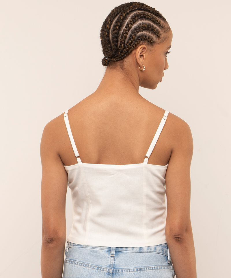 C&A BR Top Cropped Feminino Mindset Alça Fina Decote V Branco 