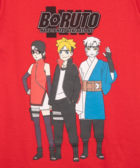 camiseta infantil manga curta boruto vermelha