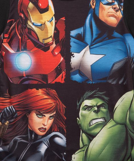 camiseta infantil manga curta os vingadores preta