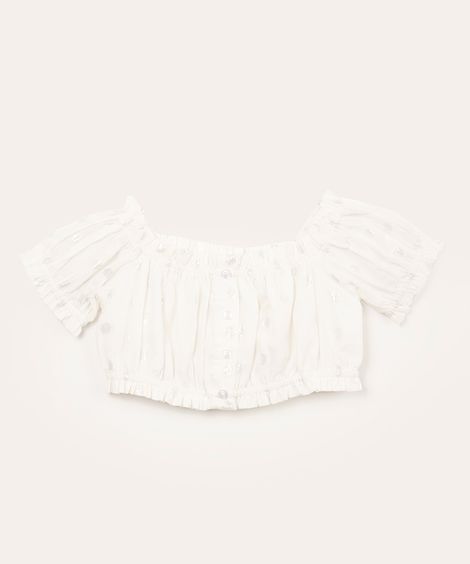 blusa infantil cropped brilhos off white