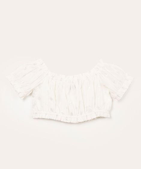 blusa infantil cropped brilhos off white