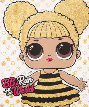 blusa infantil manga curta lol surprise com glitter off white
