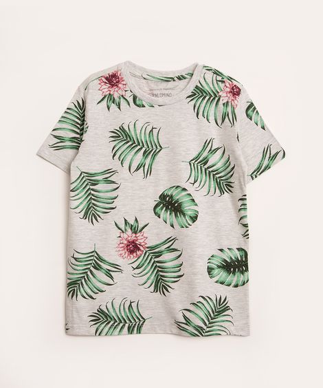 camiseta infantil manga curta folhagem cinza mescla