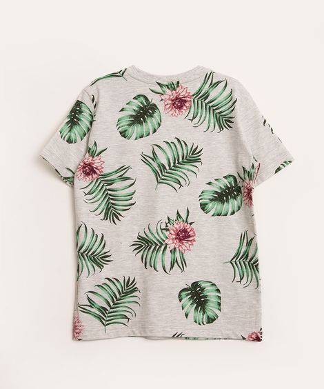 camiseta infantil manga curta folhagem cinza mescla