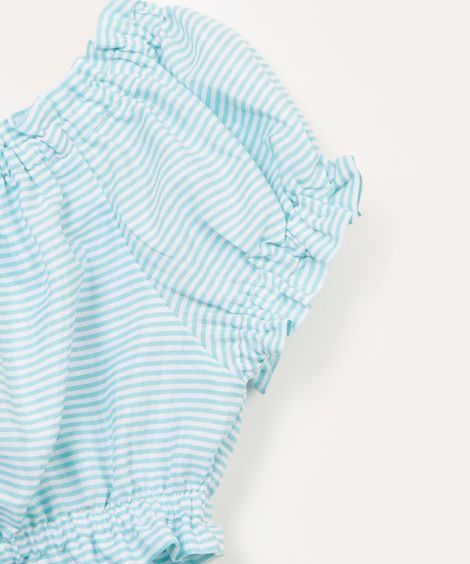 conjunto infantil listrado blusa manga bufante e saia com babado azul