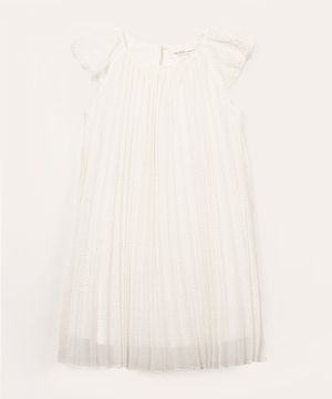 vestido infantil plissado poá com glitter off white