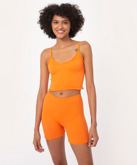 pijama short canelado de poliamida laranja