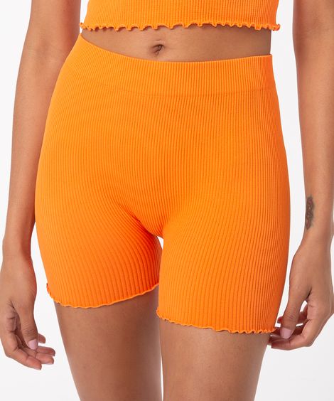 pijama short canelado de poliamida laranja