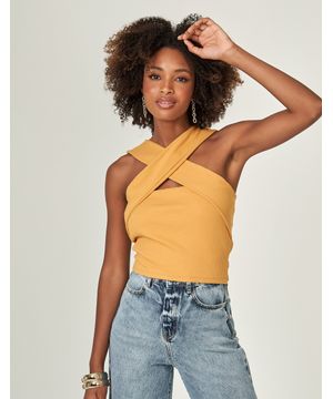 Cropped Decote Transpasse Zinzane Amarelo