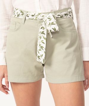 short de sarja midi cintura alta com faixa verde