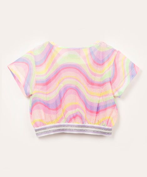 camiseta infantil de tela cropped psicodélica multicor