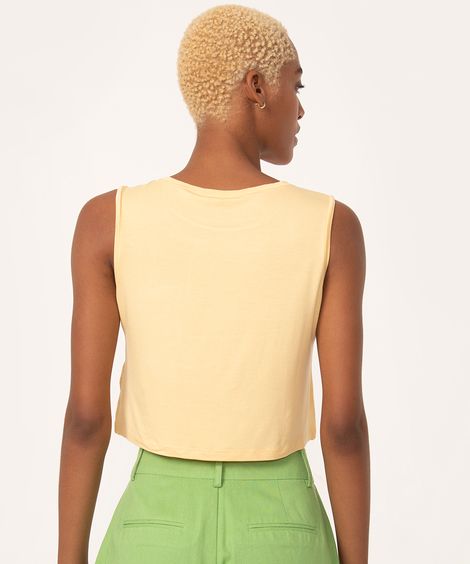 regata cropped básica decote redondo amarelo