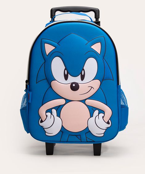 mochila infantil sonic com rodas azul