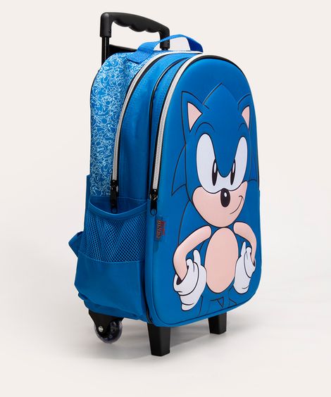 mochila infantil sonic com rodas azul