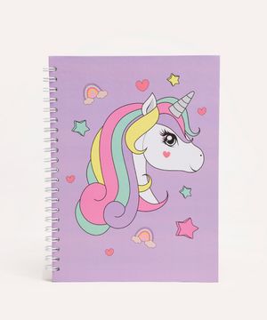 caderno unicórnio com espiral lilás