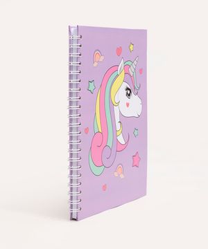 caderno unicórnio com espiral lilás