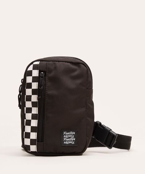 bolsa shoulder infantil quadriculado preto