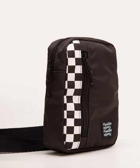 bolsa shoulder infantil quadriculado preto