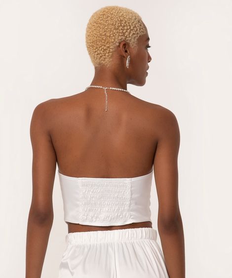 top corset acetinada com barbatanas off white