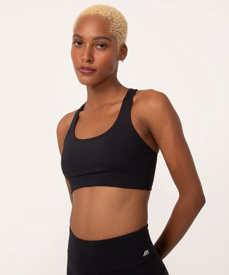 Top Feminino Esportivo Básico Decote Nadador Sem Bojo Preto .