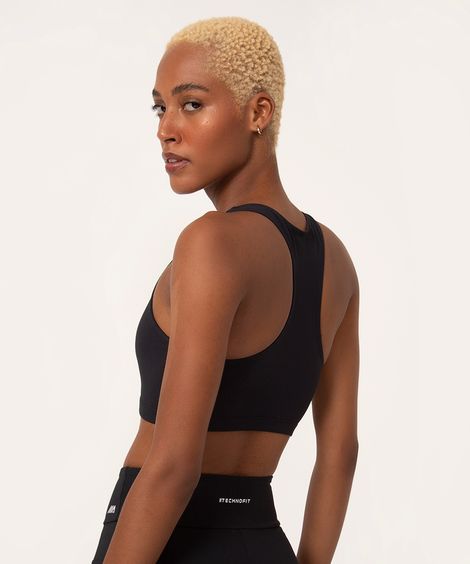 Top Feminino Esportivo Básico Decote Nadador Sem Bojo Preto .