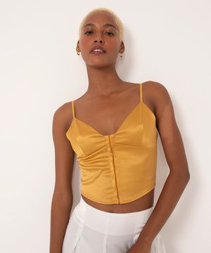 blusa corset de cetim alça fina  dourado