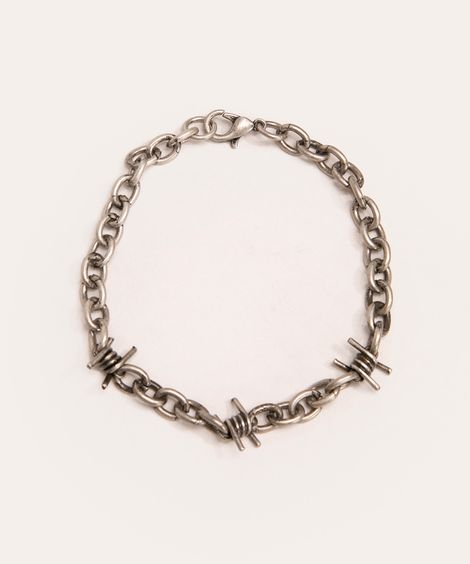 pulseira de corrente arame farpado prateada