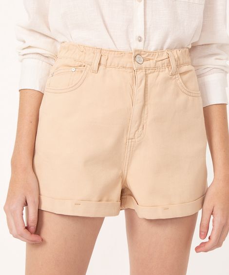 short de sarja mom cintura super alta bege