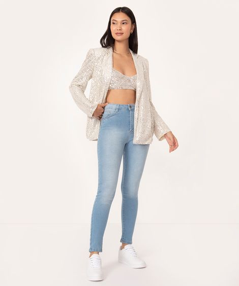 calça jeans cropped cintura alta push up sawary azul claro