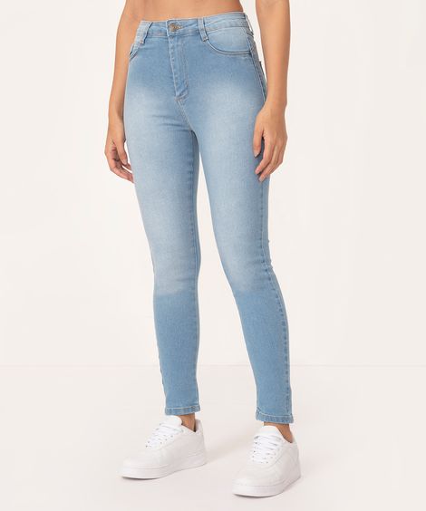 calça jeans cropped cintura alta push up sawary azul claro