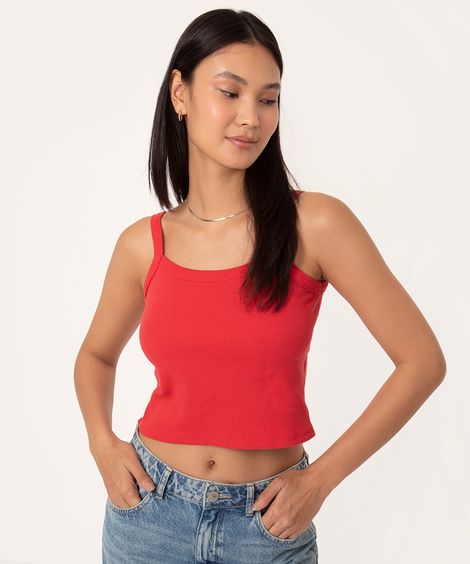 regata básica de algodão cropped  vermelho