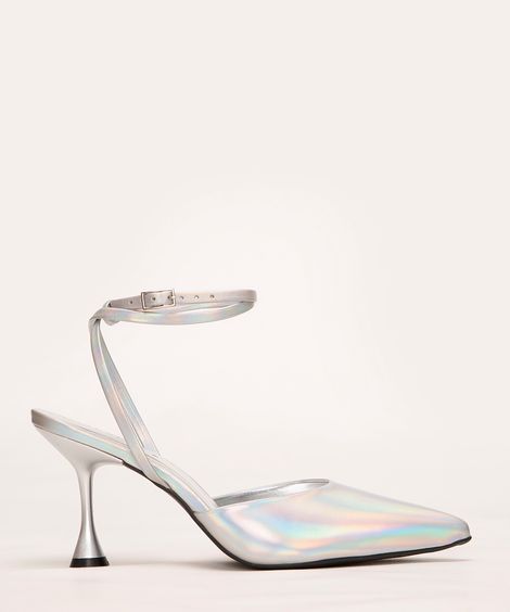 scarpin holográfico salto alto bico fino oneself prata