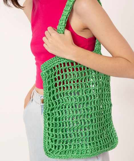 bolsa crochê de palha verde