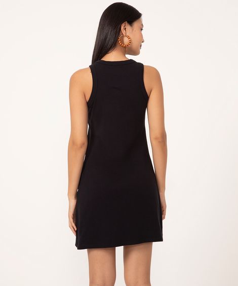 vestido de algodão curto básico decote halter neck preto