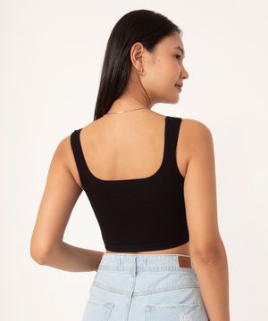 cropped básico de poliamida areia - preto