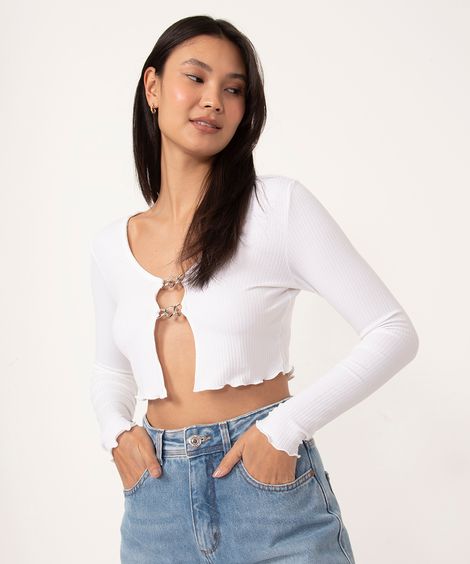 blusa cropped manga longa decote argolas off white