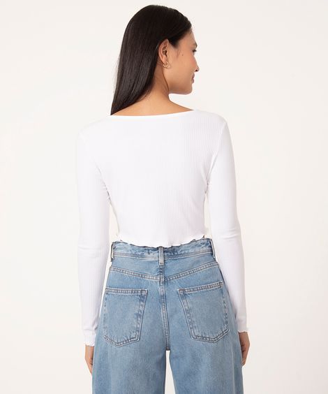 blusa cropped manga longa decote argolas off white