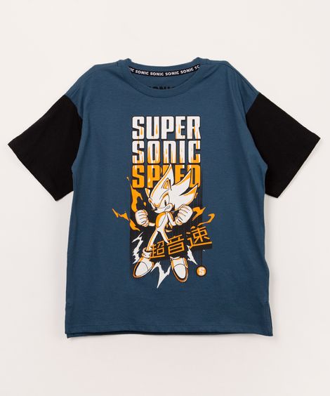 camiseta infantil manga curta sonic azul
