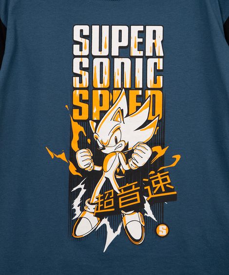 camiseta infantil manga curta sonic azul
