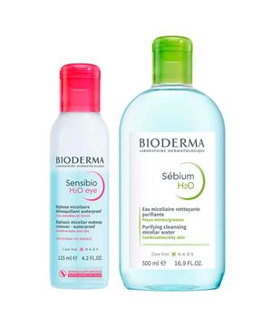 Bioderma Kit Água Micelar para Pele Oleosa 850ml e Água Micelar Bifásica para Olhos e Lábios 125ml