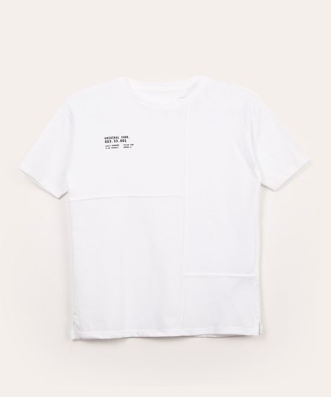 camiseta infantil manga curta com recorte off white